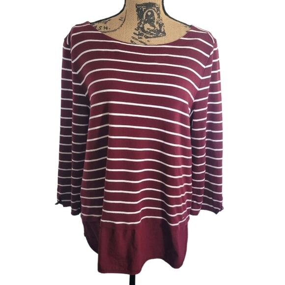 XL Tommy Hilfiger burgundy and white striped twofer long sleeve knit top - Picture 1 of 4